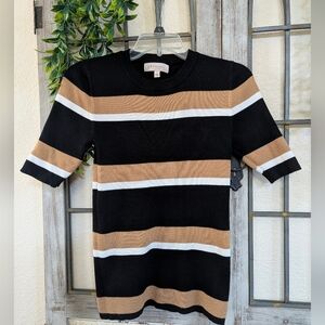 Philosophy Black and Tan Striped Knit Top Size Large